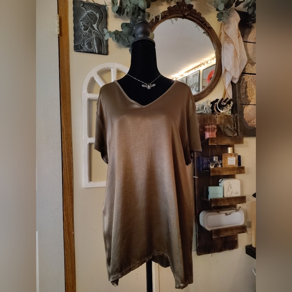 XCVI Tops - XCVI Olive Green Asymmetrical Short Sleeve T-Shirt